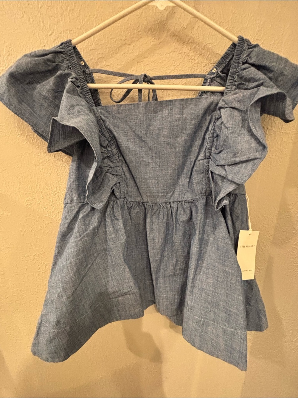 Ruffle Chambray Peplum Tank Top - Blue